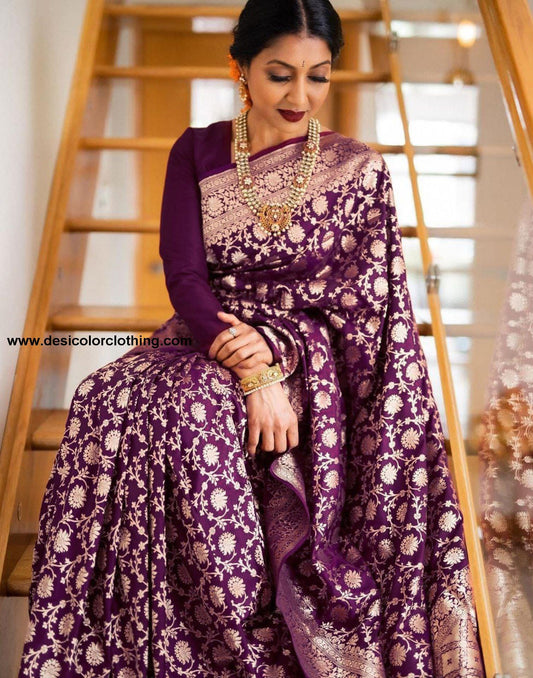Wine Jacquard Silk Saree