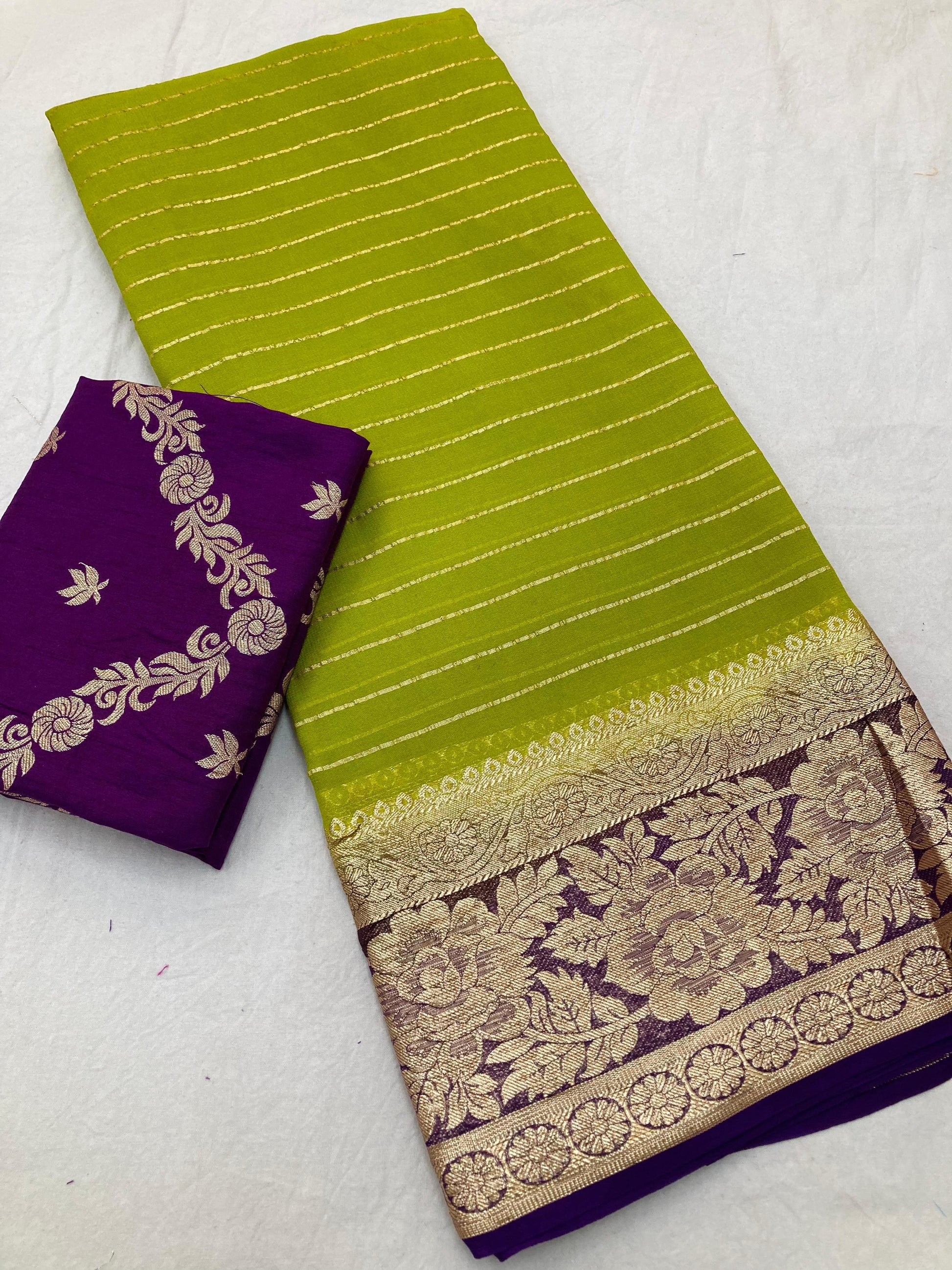 Product Image - Viscose Georgette Saree with Contrast Dola Banarasi Blouse | Designer Wedding & Festive Wear