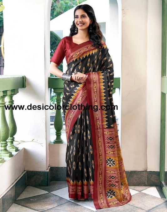 Black Silk Printed Saree