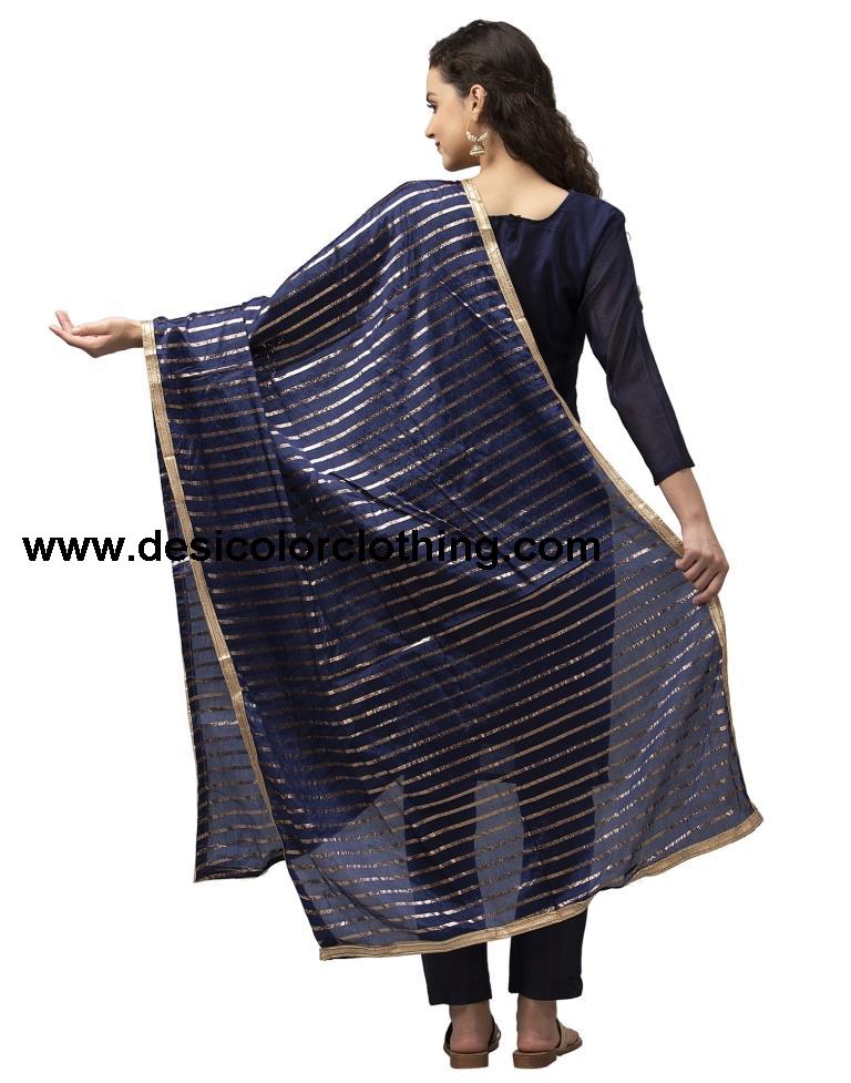 Astounding Navy Blue Cotton Thread Work Unstitched Salwar Suit