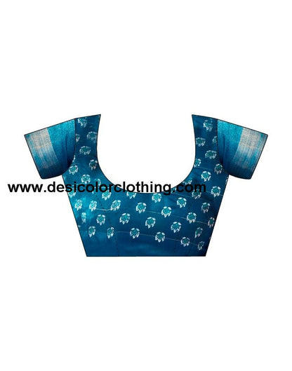 Teal Blue Cotton Zari Saree