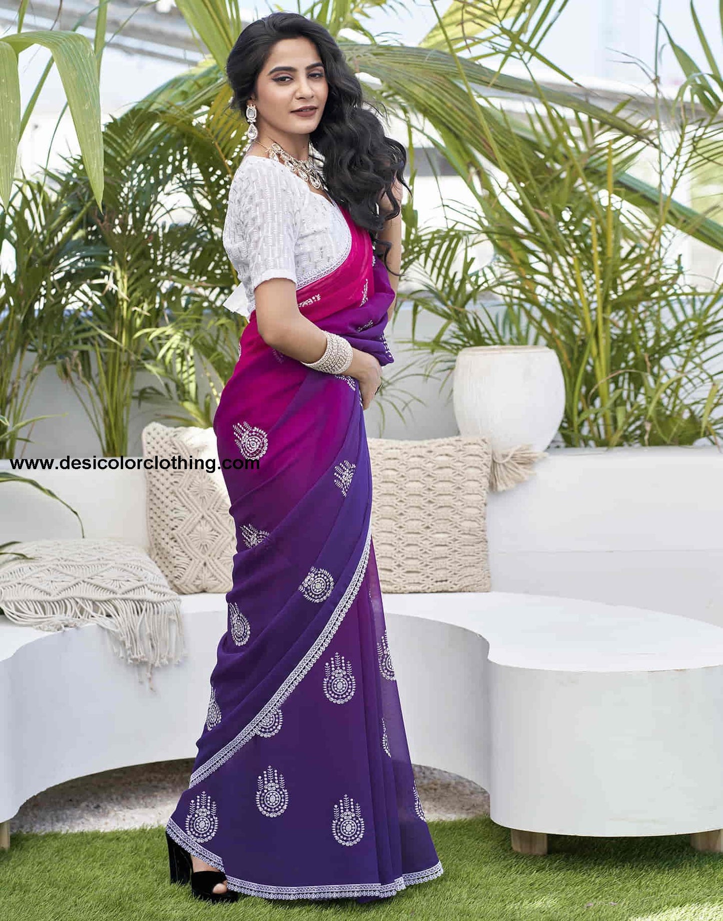 Violet Georgette Sequence Swarovski Saree