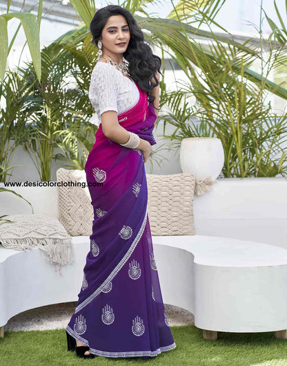 Violet Georgette Sequence Swarovski Saree
