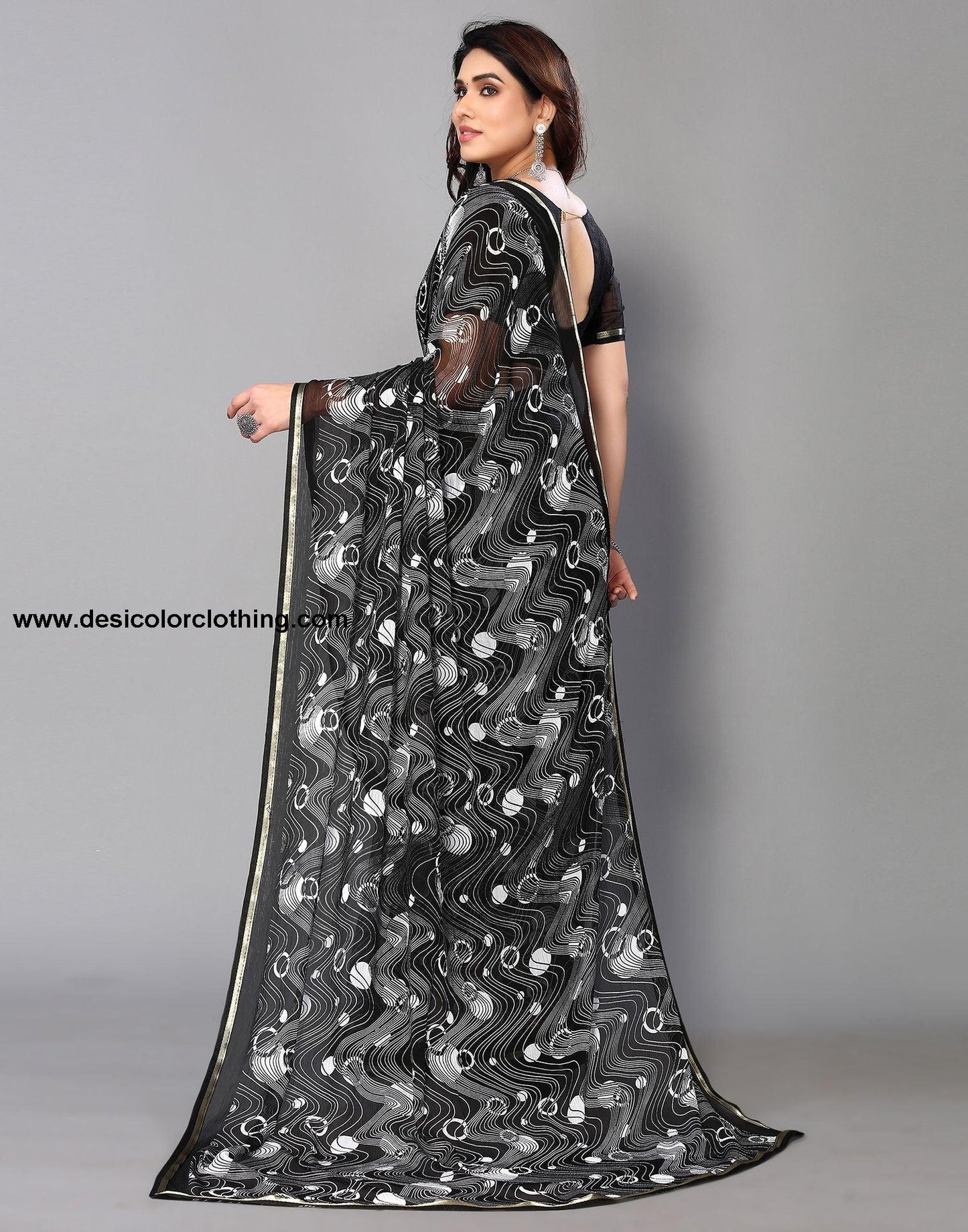 Black Chiffon Printed Saree
