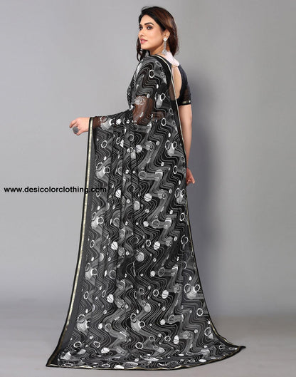 Black Chiffon Printed Saree