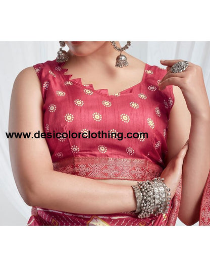Punch Pink Silk Printed Saree
