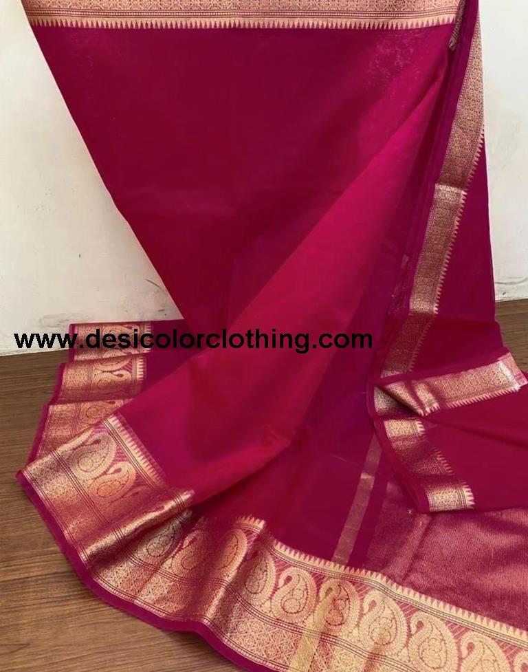 Rani Pink Organza Plain Saree