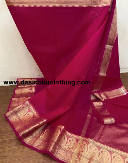 Rani Pink Organza Plain Saree