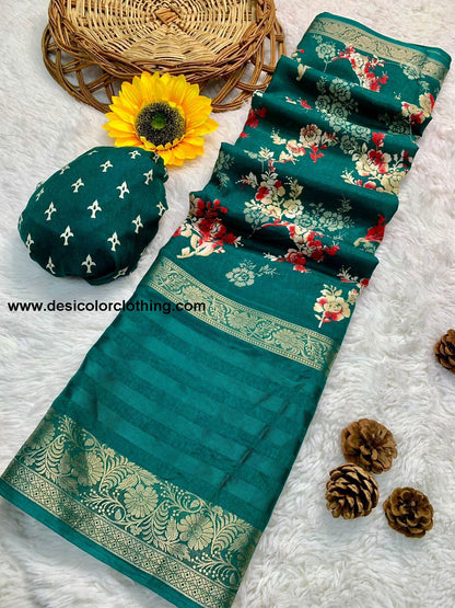 Beautiful Dola Silk Saree with Floral Design and Contrast Weaving