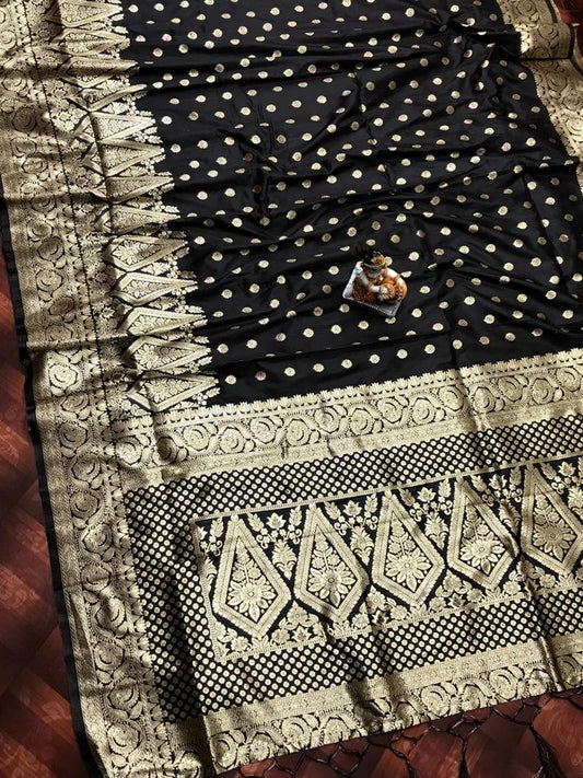 Product Image - Elegant Soft Banarasi Lichi Silk Saree with Water Gold Jari Weaving