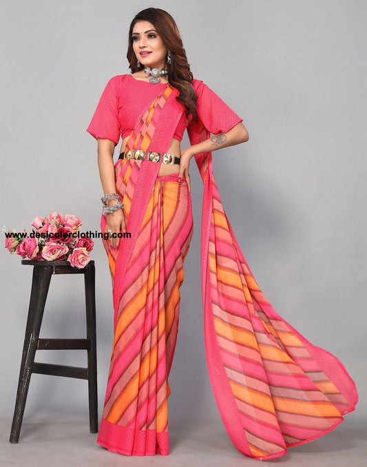 Pink & Multicoloured Georgette Printed Saree