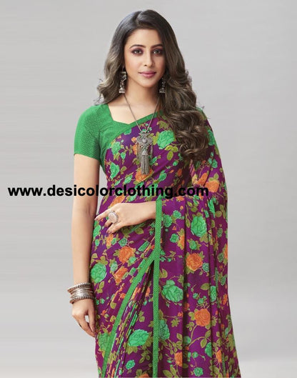 Dark Purple Coloured Georgette Floral Printed Saree | SLV2207S959