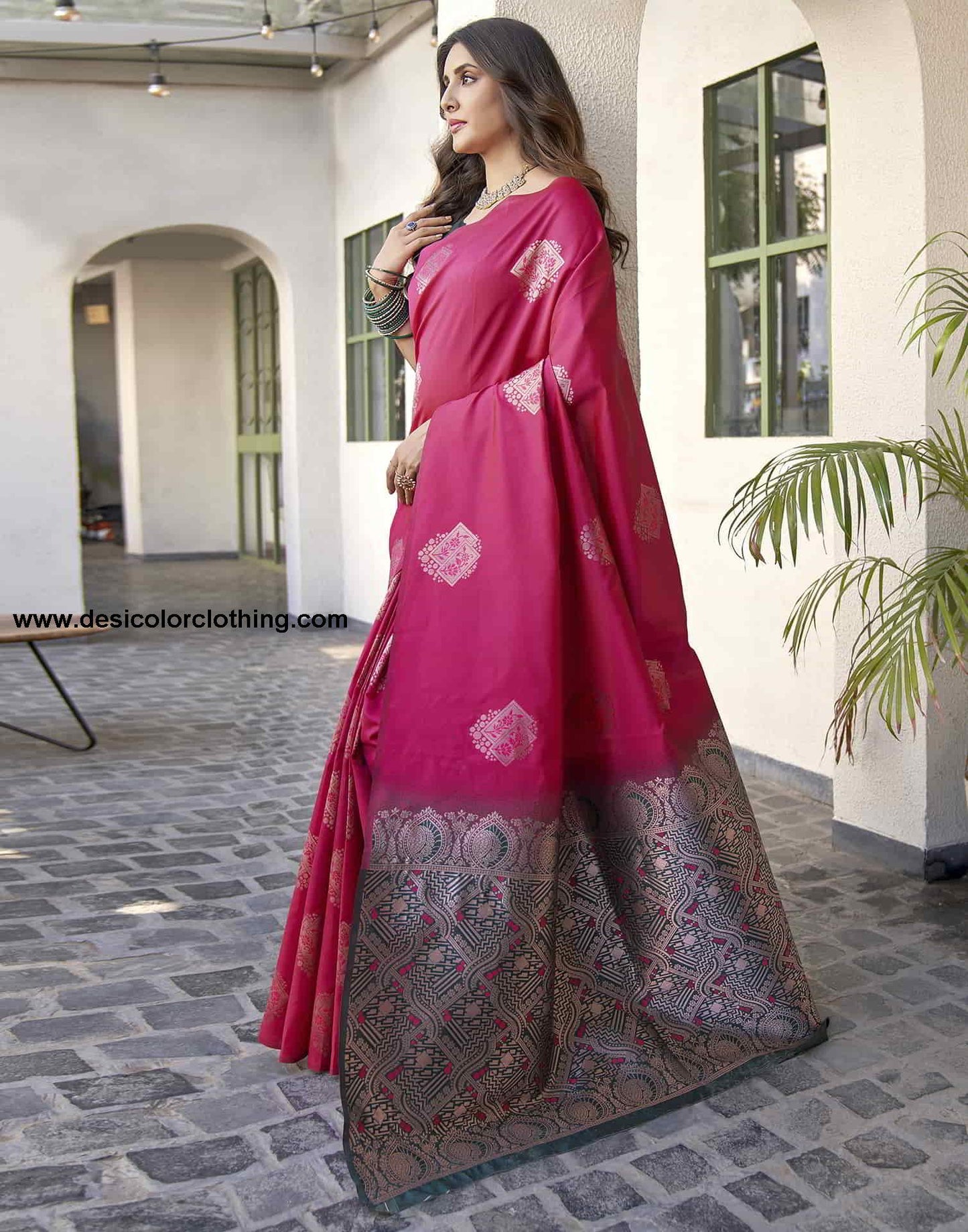 Pink Banarasi Silk Woven Saree