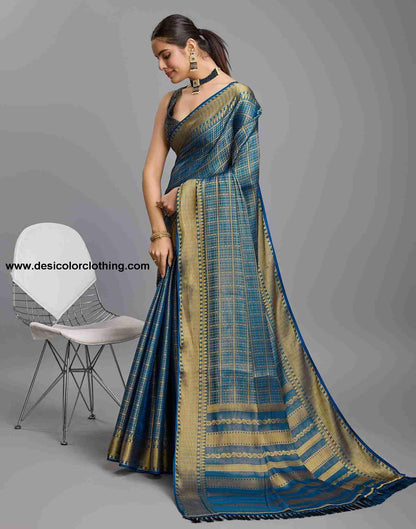 Elegant Sea Blue Banarasi Silk Saree with Woven Tassel Detailing