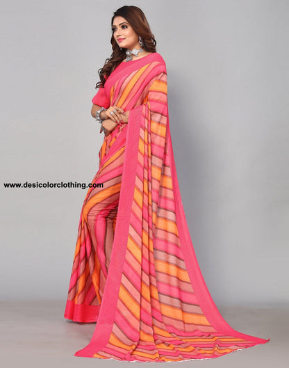 Pink & Multicoloured Georgette Printed Saree