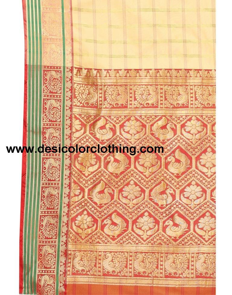 Cream Coloured Poly Silk Jacquard Partywear saree | SLV1644S116