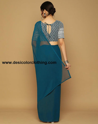 Teal Green Georgette Saree