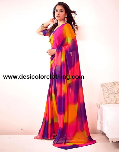Purple Georgette Printed Saree