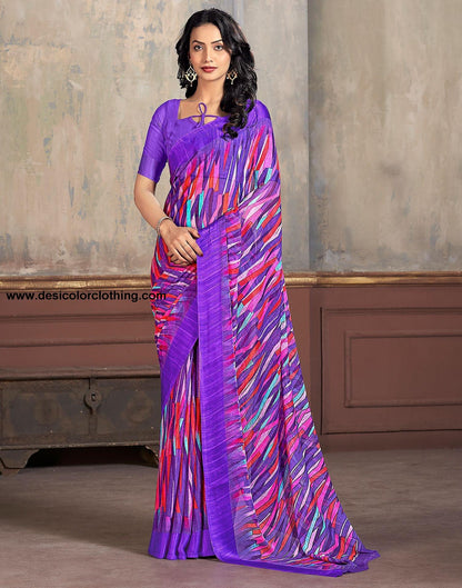 Purple Printed Chiffon Saree
