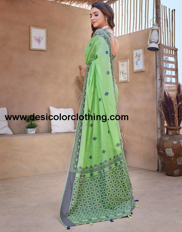 Pista Green Silk Plain Sarees