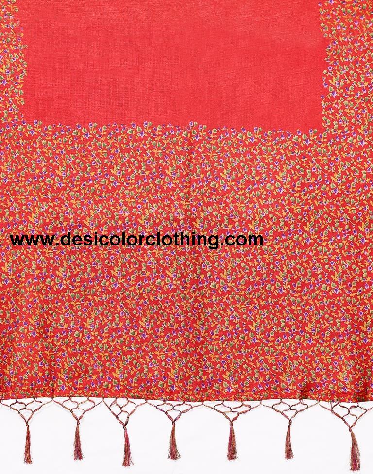Red Printed Silk Saree