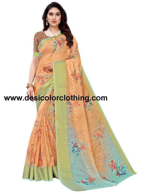 Orange Cotton Printed Saree | 1939S212