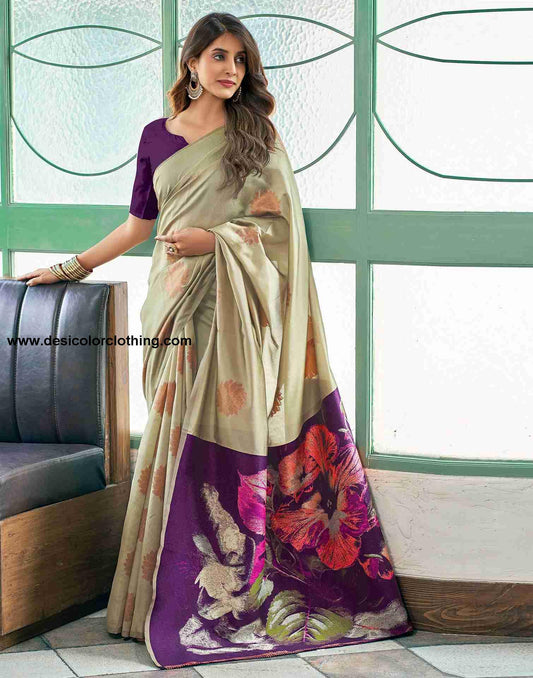 Purple Silk Woven Saree