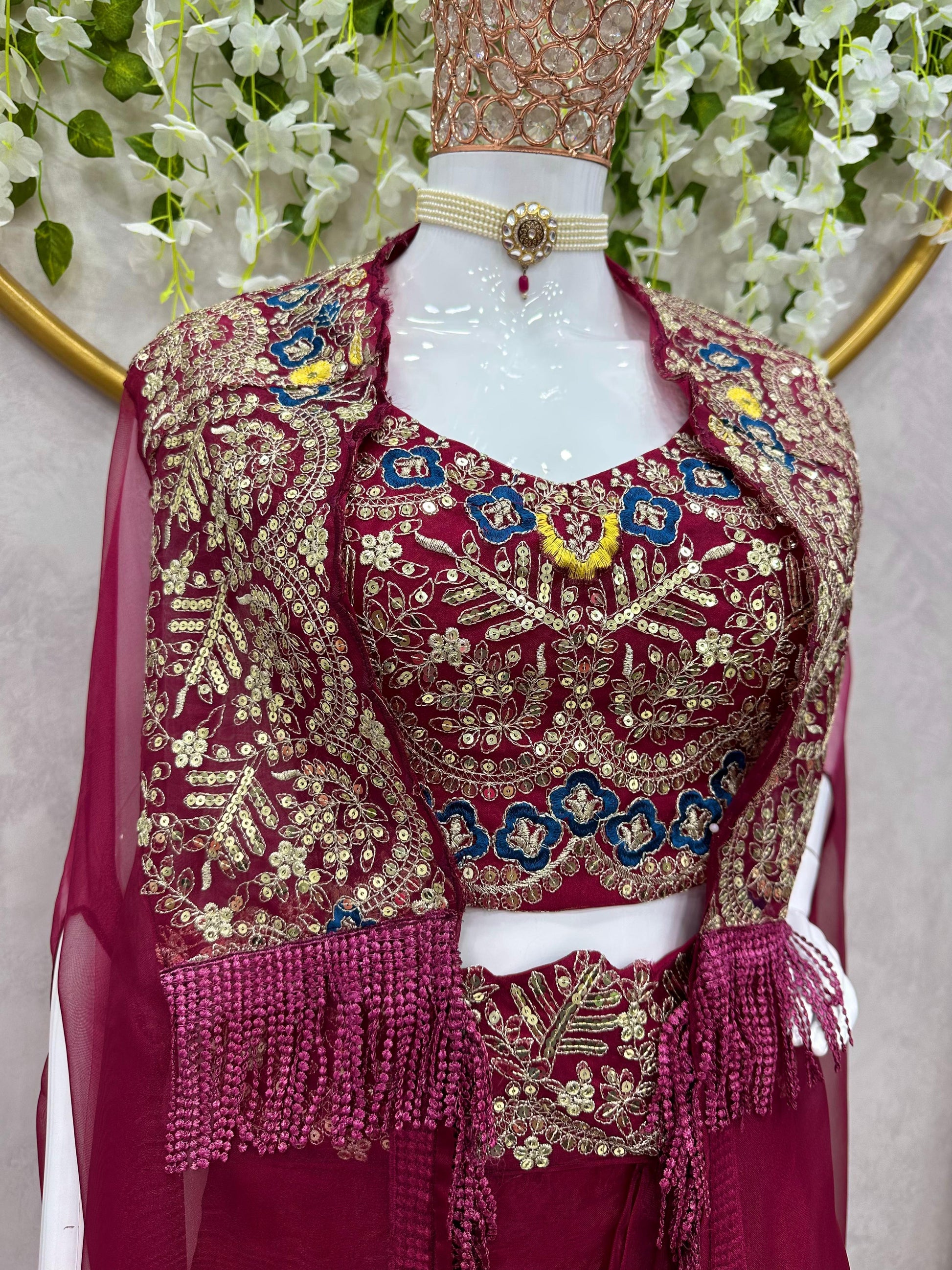 Product Image - Elegant Designer Western Style Dhoti with Choli and Shrug in Organza Silk