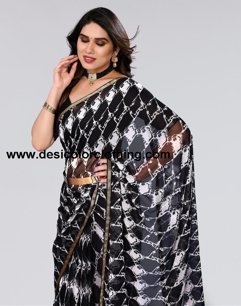 Black Printed Chiffon Saree