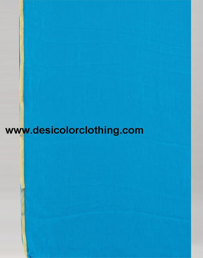 Sky Blue Plain Chiffon Saree