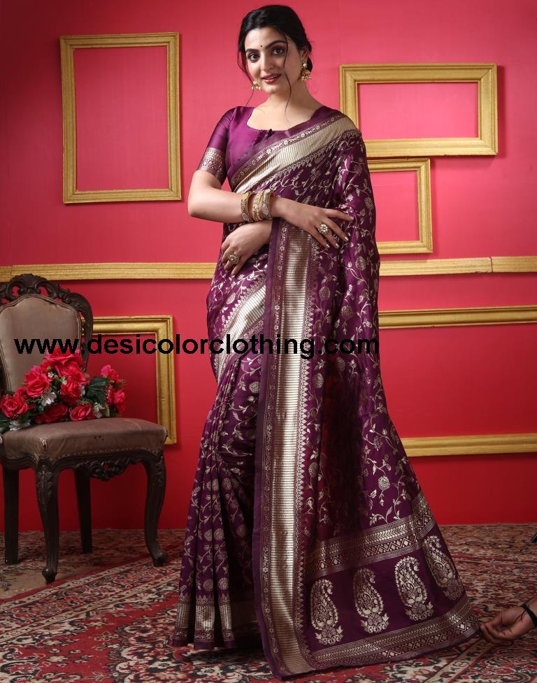 Dark Maroon Silk Plain Saree