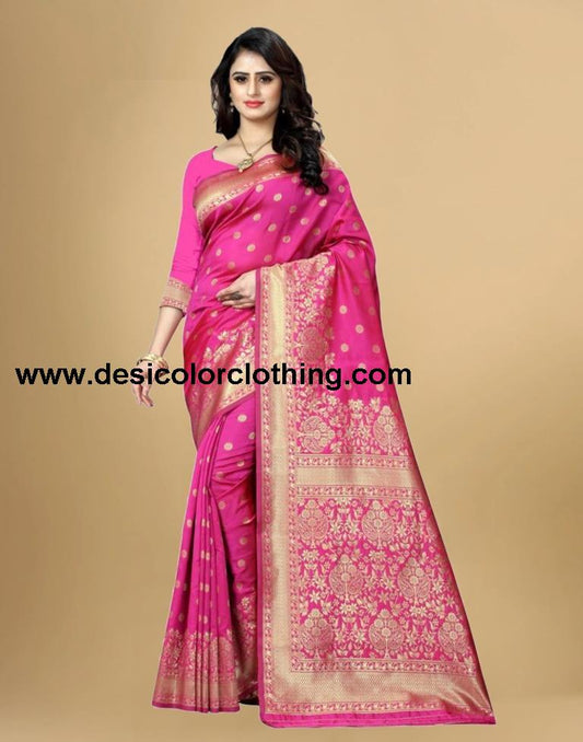 Rani Pink Jacquard Banarasi Silk Saree