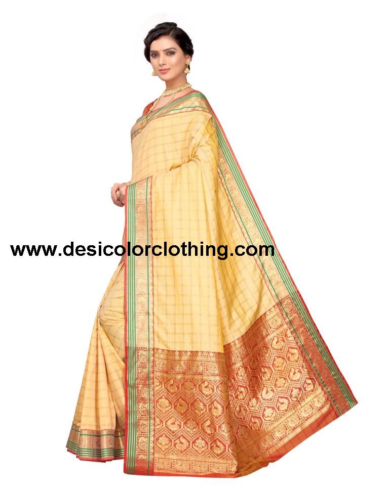 Cream Coloured Poly Silk Jacquard Partywear saree | SLV1644S116