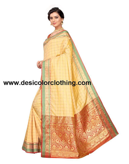Cream Coloured Poly Silk Jacquard Partywear saree | SLV1644S116