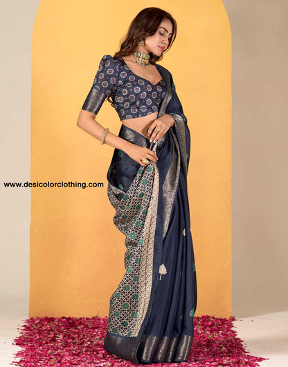 Blue Silk Printed Saree