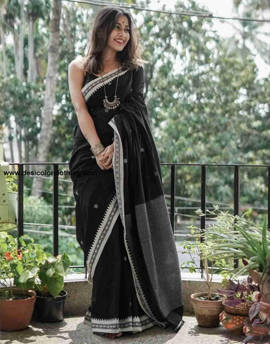 Black Cotton Woven Saree