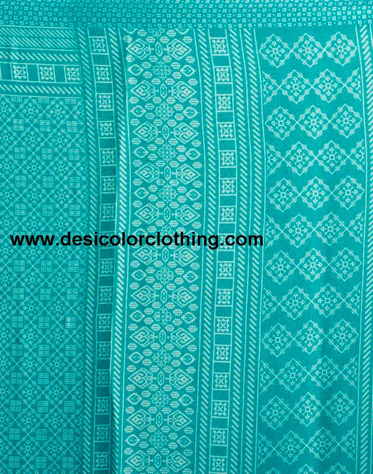 Turquoise Chiffon Printed  Saree