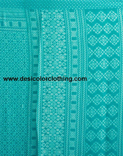Turquoise Chiffon Printed  Saree