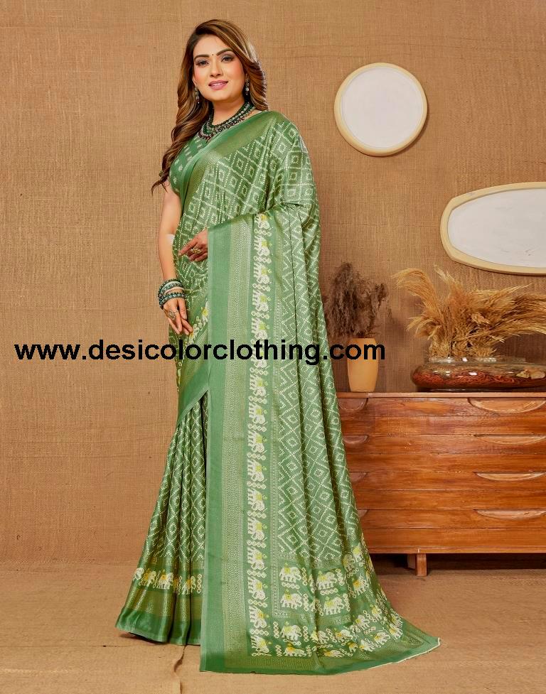 Pista Green Printed Saree