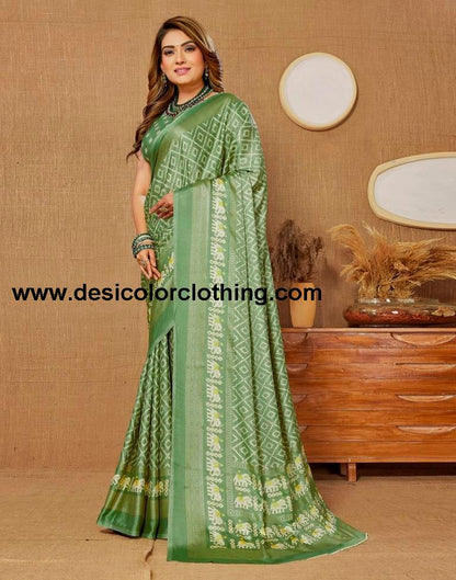 Pista Green Printed Saree