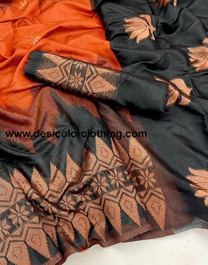 Rust Orange Cotton Weaving Saree