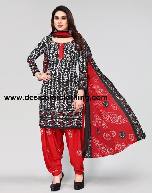 Black Printed Unstitched Salwar Suit Material
