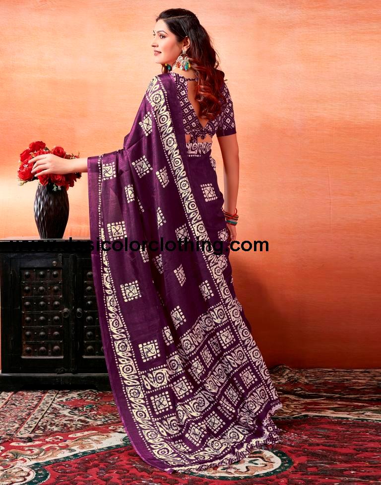 Dark Purple Silk Printed Sarees