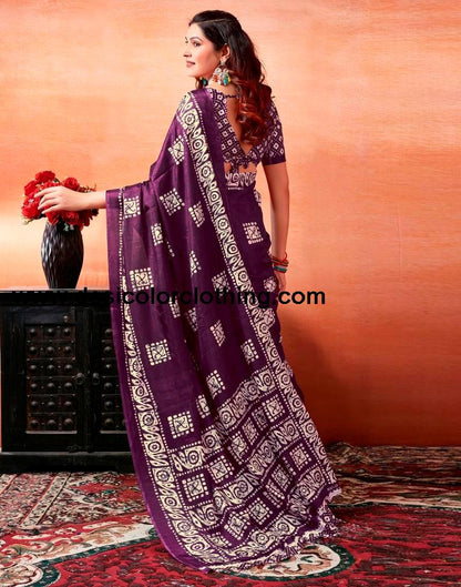 Dark Purple Silk Printed Sarees