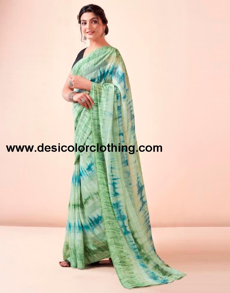 Pista Green Georgette Printed Ready to Wear Saree