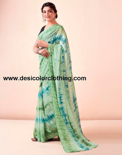 Pista Green Georgette Printed Ready to Wear Saree