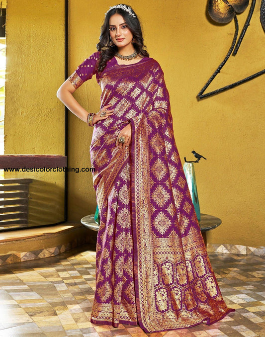 Wine Jacquard Silk Saree