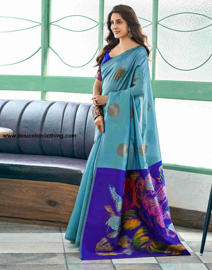 Blue Silk Woven Saree