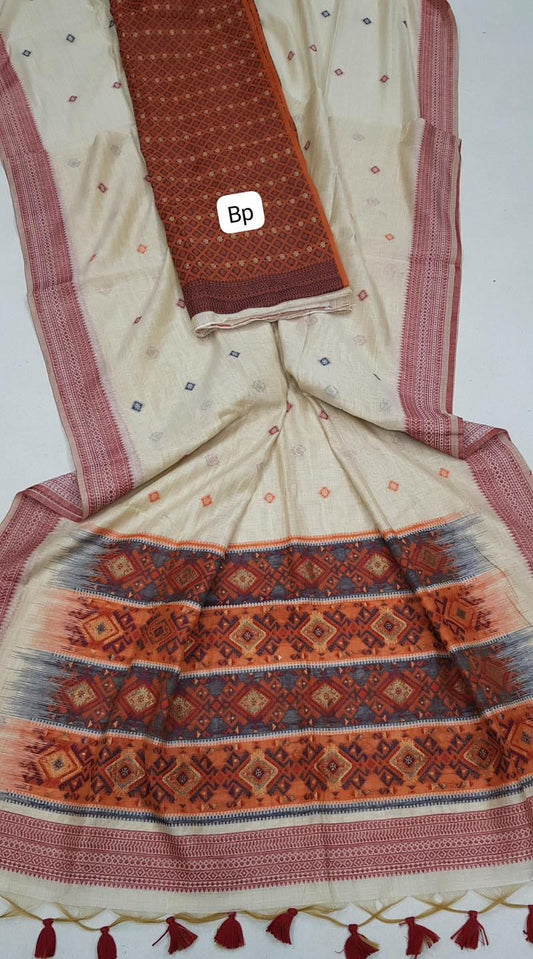 Product Image - Designer Muga Silk Saree with Contrast Weaving Border – Festive Wear