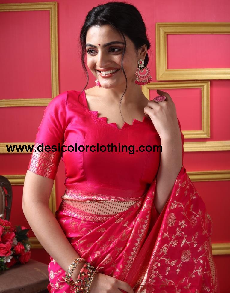 Rani Pink Silk Plain Saree